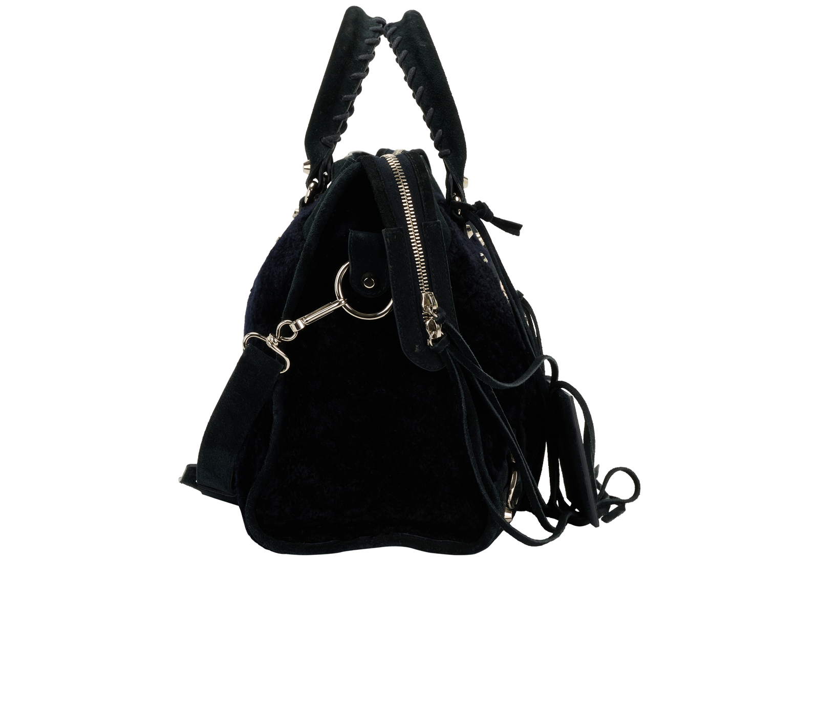 Fur City Bag, &pound;850, Handbags, Black, Shearling/Suede, Side view